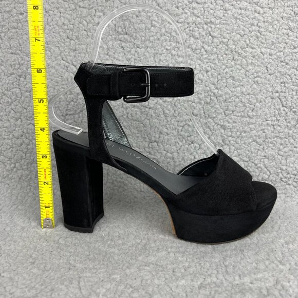 Stuart Weitzman Real Deal Sandal Heels Womens 5 Shoes Black Suede Platform Strap - Picture 12 of 12